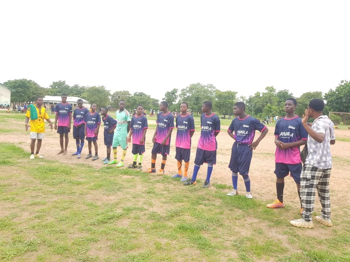 Young players in Jawara Foundation kit lined up at the Nadowli-Kaleo District Inter-Circuit Games